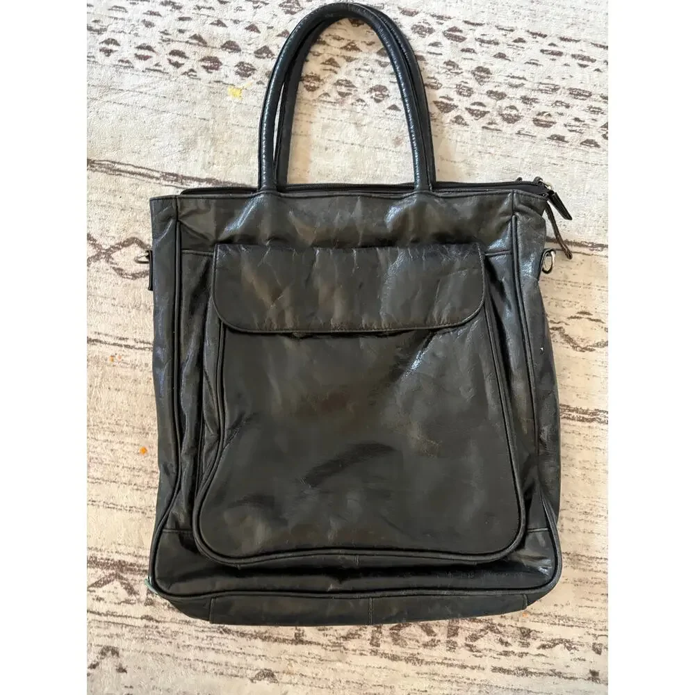 Vintage Latico USA Black Leather Tote Shoulder Bag Soft Slouchy Boho Minimalist
